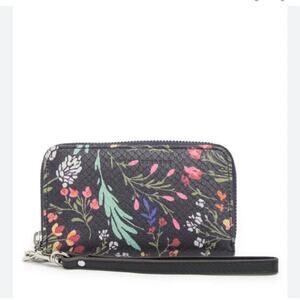 Aimee Kestenberg Floral Zip Around Wristlet Wallet Black New